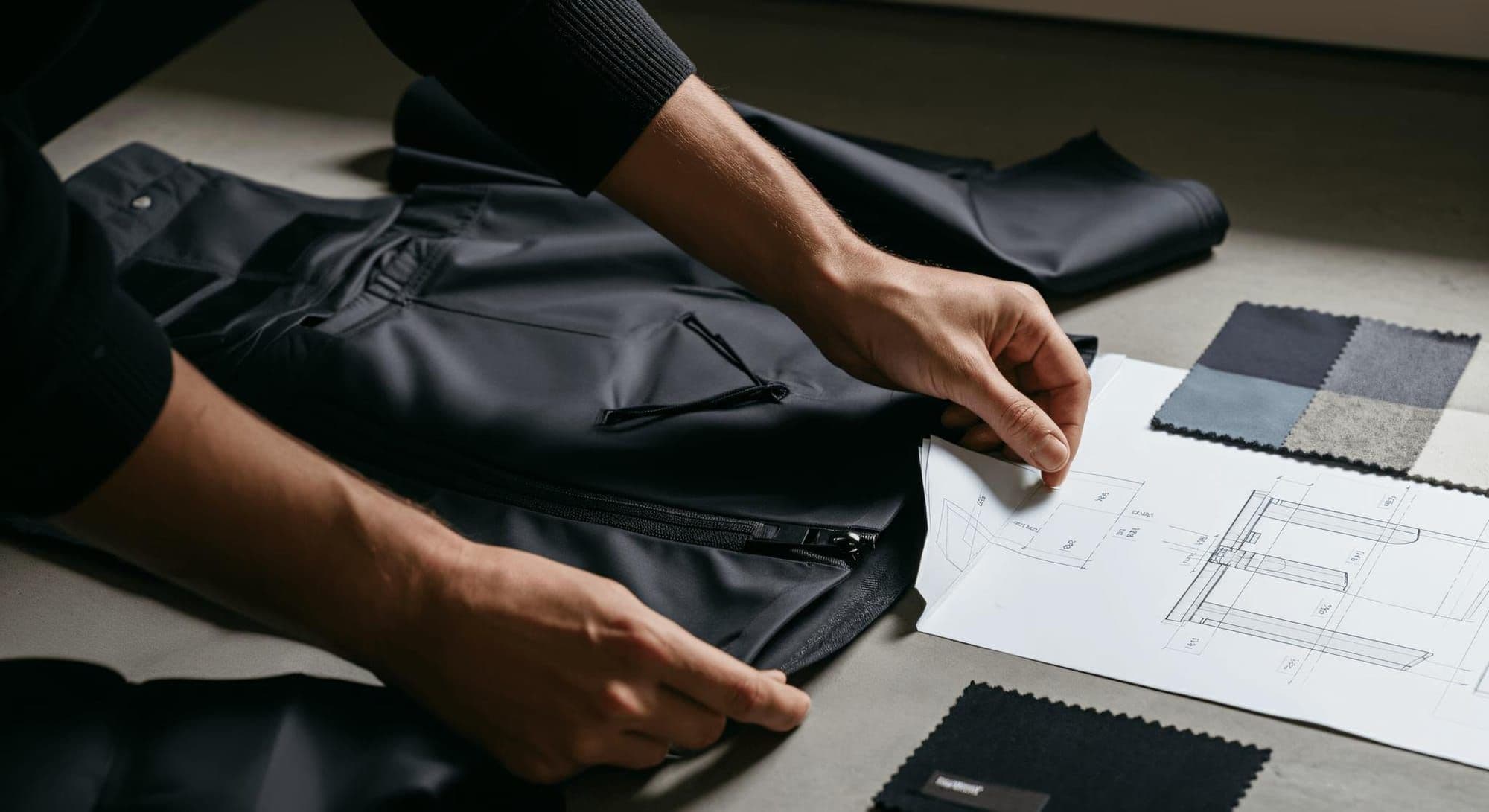 Garment construction with technical sketches